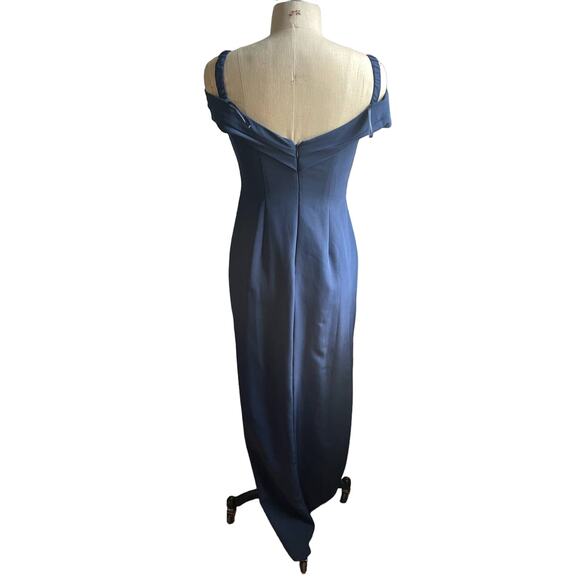 NWT Aidan Mattox Off-the-Shoulder Pleated Crepe Gown Twilight Navy Size 6 - Picture 7 of 12
